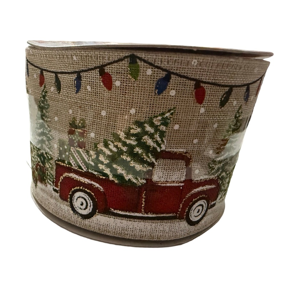 Celebrate It Red Truck Christmas Wired Ribbon 2.5in x 20ft Burlap Tree Lights